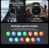 Noxwear - LIGE GPS Smart Watch Men LED Flashlight Compass Waterproof Bluetooth Call Health Watches Voice Assistant Military Smartwatch Men
