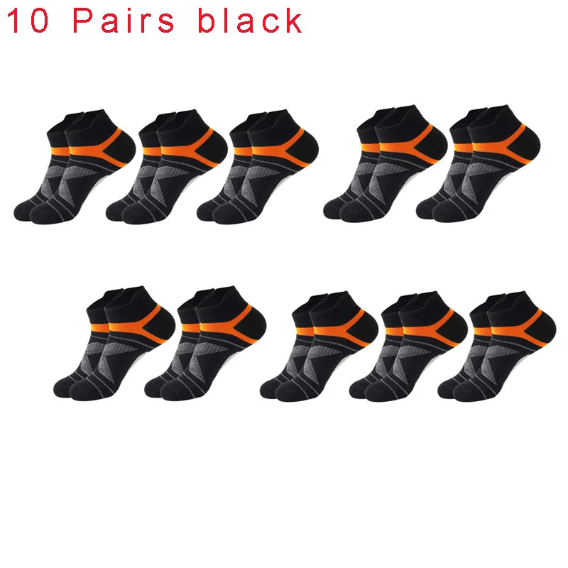 Noxwear - 5 Pairs High Quality Socks Men Summer Outdoor Casual Cotton Socks Short Breathable Black Ankle Socks Run Sports Socks Size 38-45