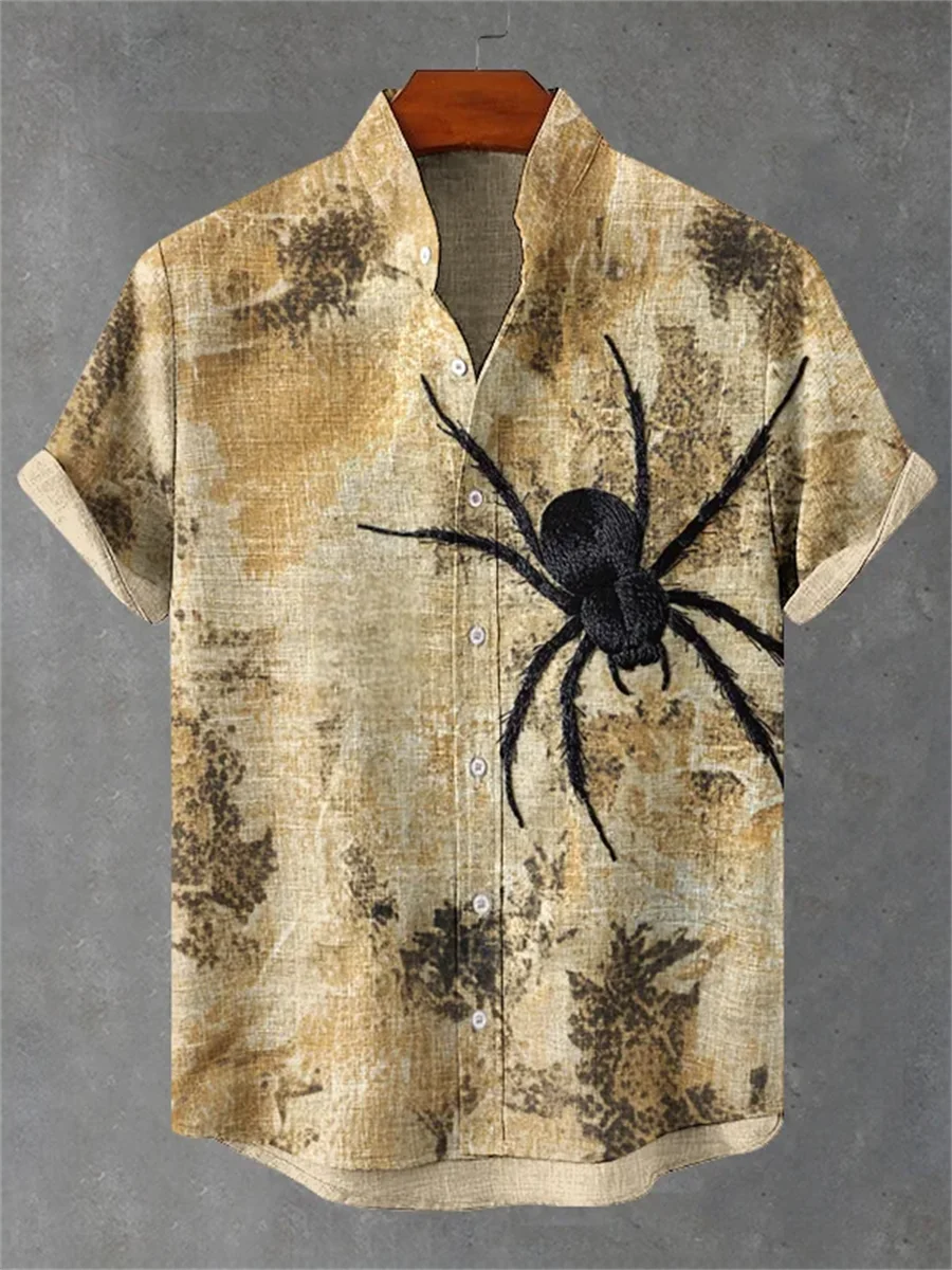 Noxwear - Men's linen short sleeved shirt, loose top, animal print, fashionable trend, outdoor street, casual and comfortable