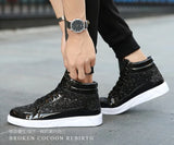 Noxwear - Men's Boots Nightclubs Fashiona Sequins With Diamonds Gold Leather Boots Trendy High Top Sports Casual Shoes Large Size 38-48