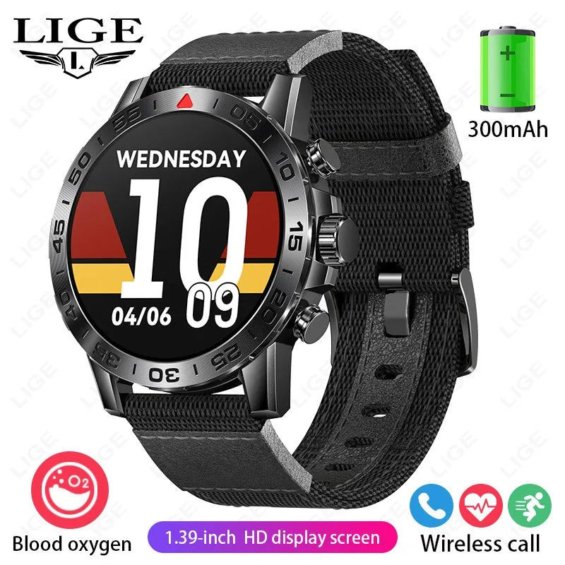 Noxwear - LIGE GPS Smart Watch Men LED Flashlight Compass Waterproof Bluetooth Call Health Watches Voice Assistant Military Smartwatch Men