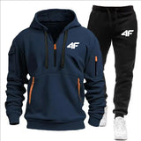Noxwear-Men's tracksuit zipper hood multi-pocket and protective pants casual jogging tracksuit fall/winter 2-piece setLarge size S-3XL