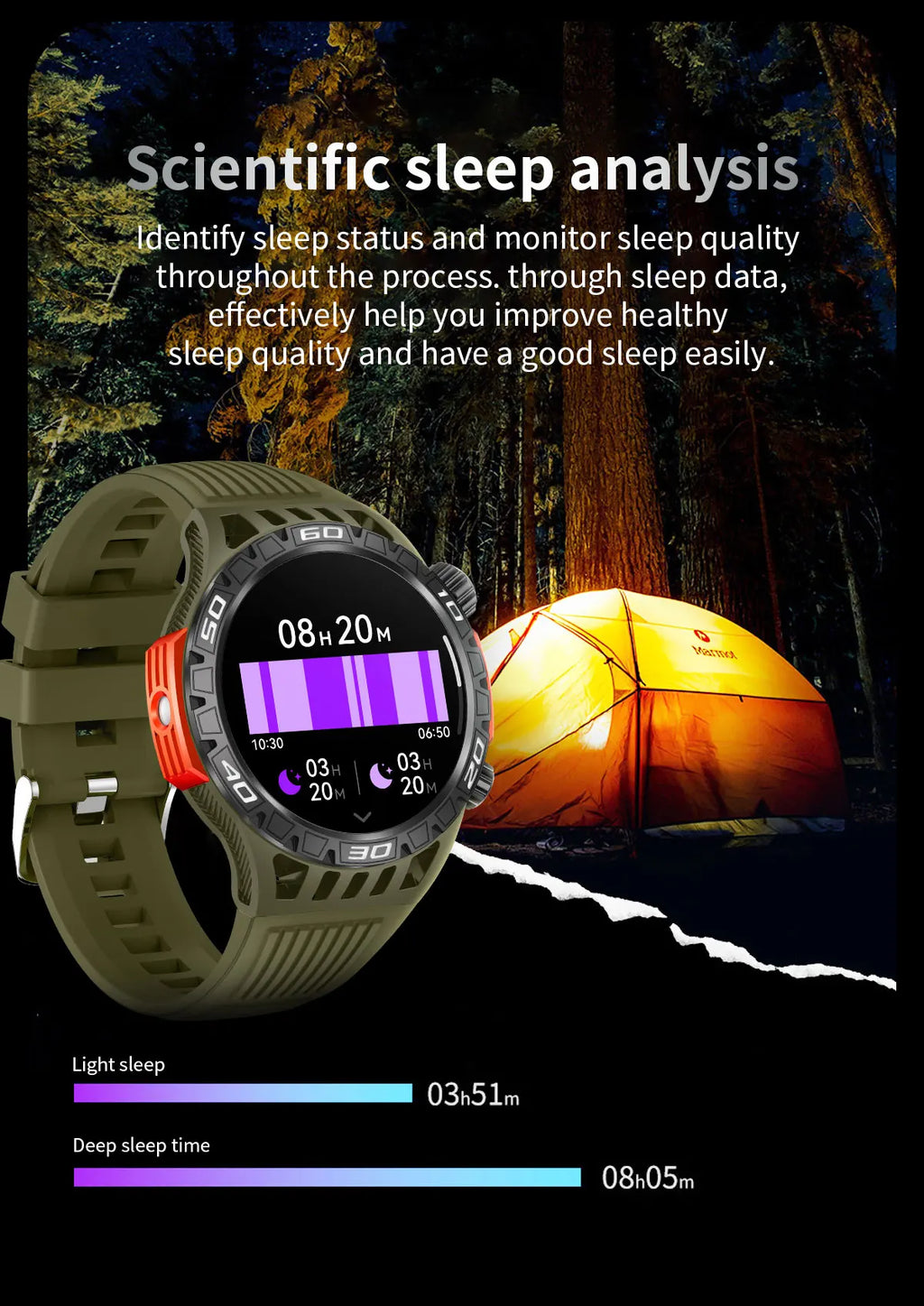 Noxwear - LIGE GPS Smart Watch Men LED Flashlight Compass Waterproof Bluetooth Call Health Watches Voice Assistant Military Smartwatch Men