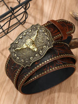 Noxwear - Western Cowboy Belt Cowhead Big Plate Buckle Trend Retro Belt Punk Style Pu Leather Belt