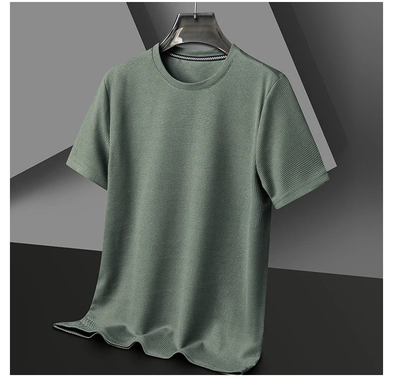 Noxwear - New Summer Waffle Round Neck Short Sleeved T-shirt for Men's Short Sleeved Top