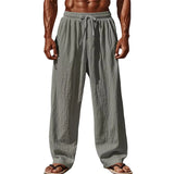 Noxwear -  New Men Cotton and Linen Casual Pants Simple and Comfortable Straight Leg Pants Waist Drawstring Plus Size Looser S-4XL