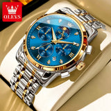 Noxwear - OLEVS Top Luxury Brand Men's Watches Moon Phase Chronograph Quartz Watch for Man Gold Stainless Steel Luminous Original Watch