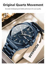 Noxwear - POEDAGAR Sport Original Men Clock Quartz Date Week Luxury Man Wristwatch Waterproof Luminous Stainless Steel Men's Watches Reloj