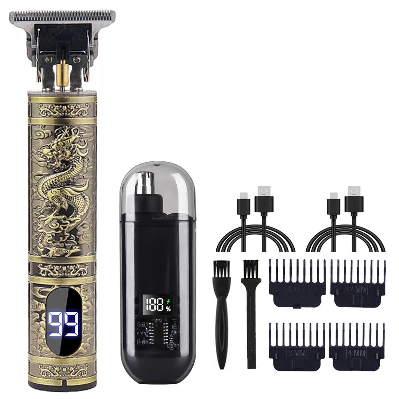 Noxwear - T9 Vintage Men's Electric Hair Clipper Beard Trimmer/Rechargeable Hair Cutting Machine With Nose Hair Trimmer Kit Boyfriend Gift