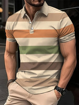 Noxwear - Men's Short Clothes Sleeved Lapel 3D Digital Printed Striped Polo Shirt Summer  Man's Business Casual Top Clothes Oversized