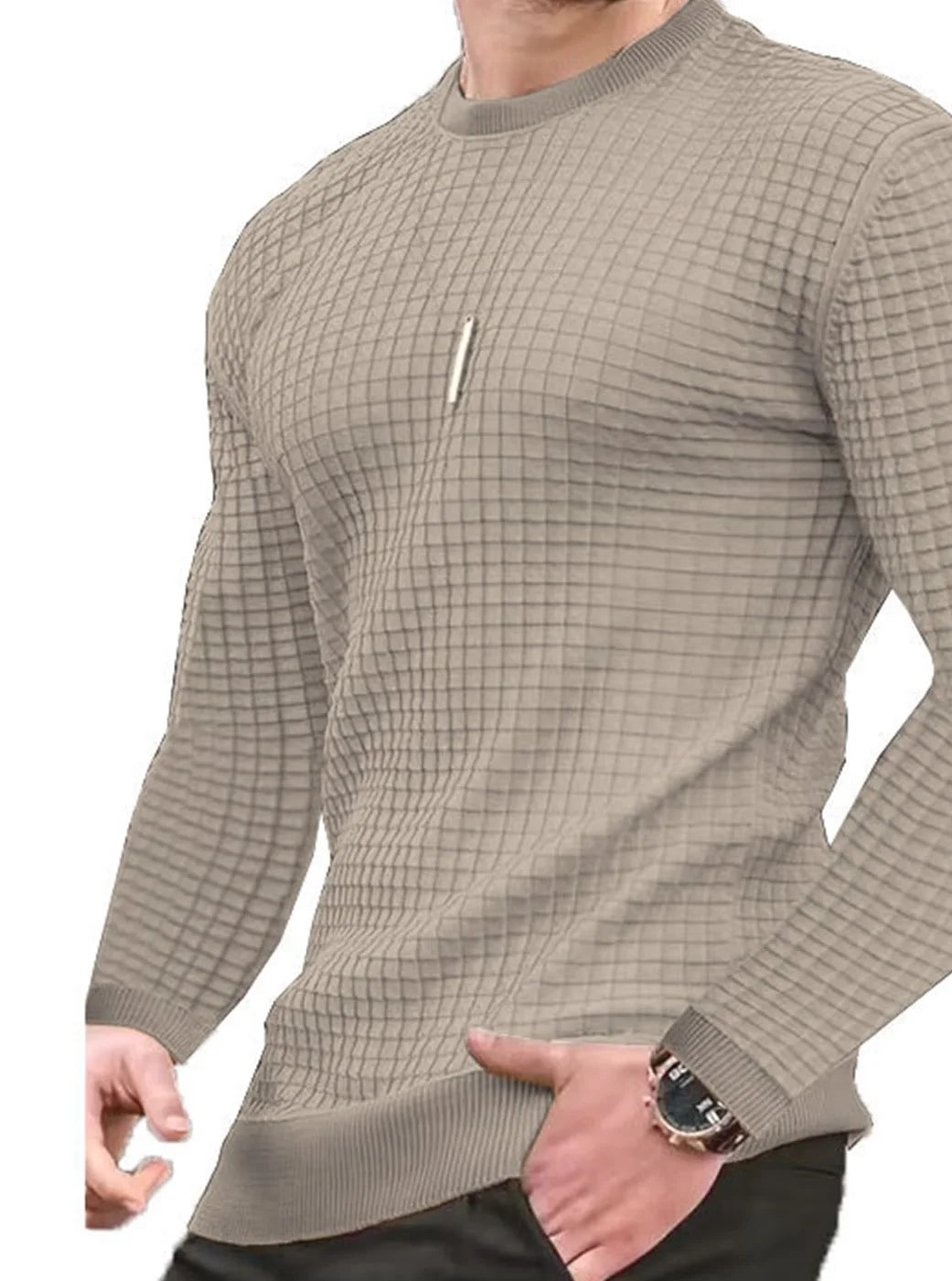Noxwear - Men's coat fashion small check Waffle youth round neck jacquard check hoodie