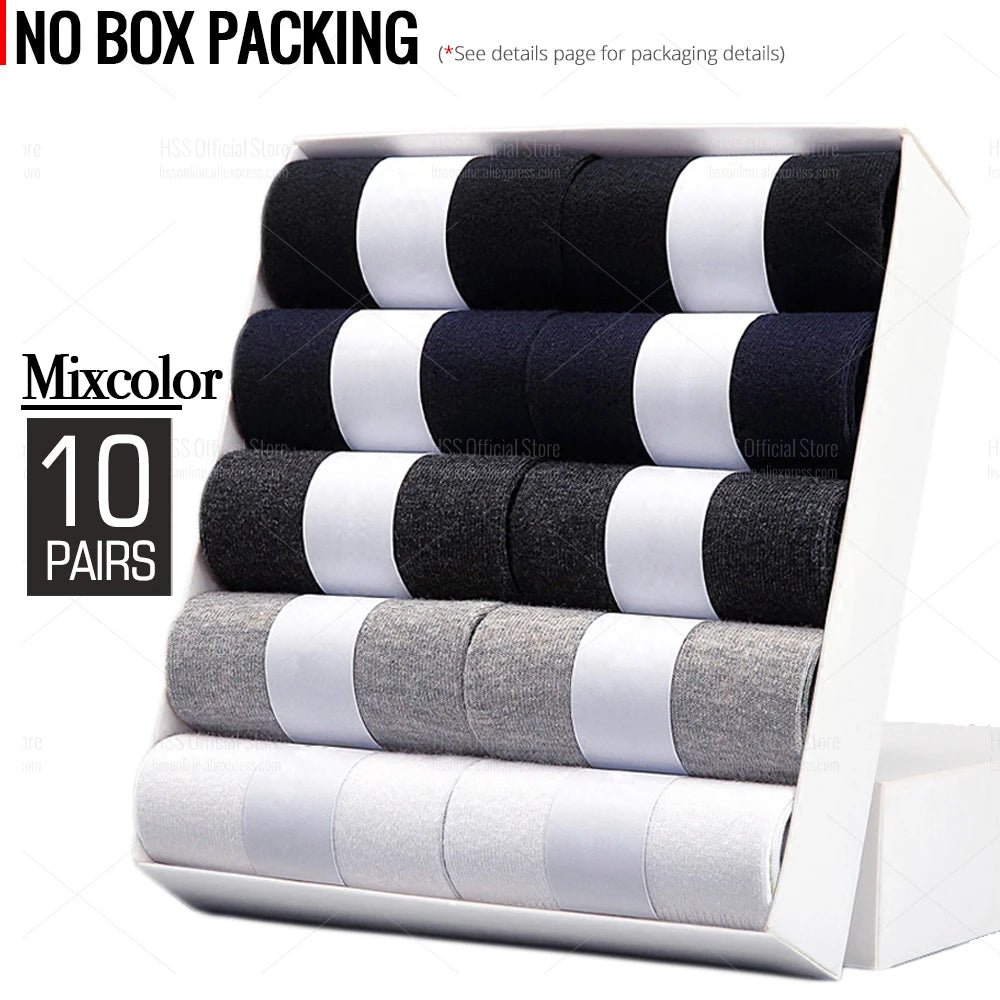 Noxwear - HSS 5/10 Pairs Men's Cotton Blend Socks Black Business Men Socks Soft Breathable Summer Winter for Male Socks Plus Size (6.5-14)
