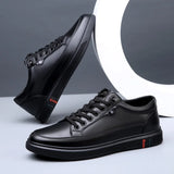 Noxwear - New Shoes for Men Genuine Leather Casual Shoes Spring Autumn Cool Black Flat Skateboard Shoes Youth Fashion Slip-on Sneakers