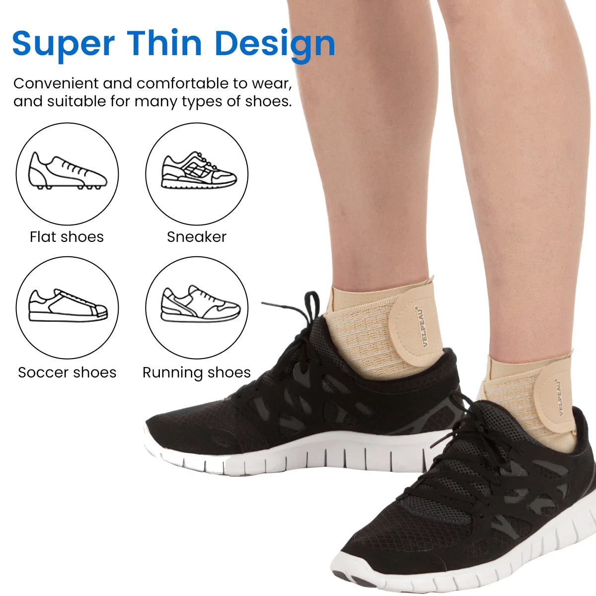 Noxwear - VELPEAU Ankle Compression Sleeve for Achilles Tendinitis and Plantar Fasciitis, Adjustable Ankle Support Universal for Both Feet