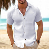 Noxwear - Men's Casual Button Down Shirts Short Sleeve Textured Summer Beach Shirt Cuban Vacation Shirts with Pocket S-XXXL
