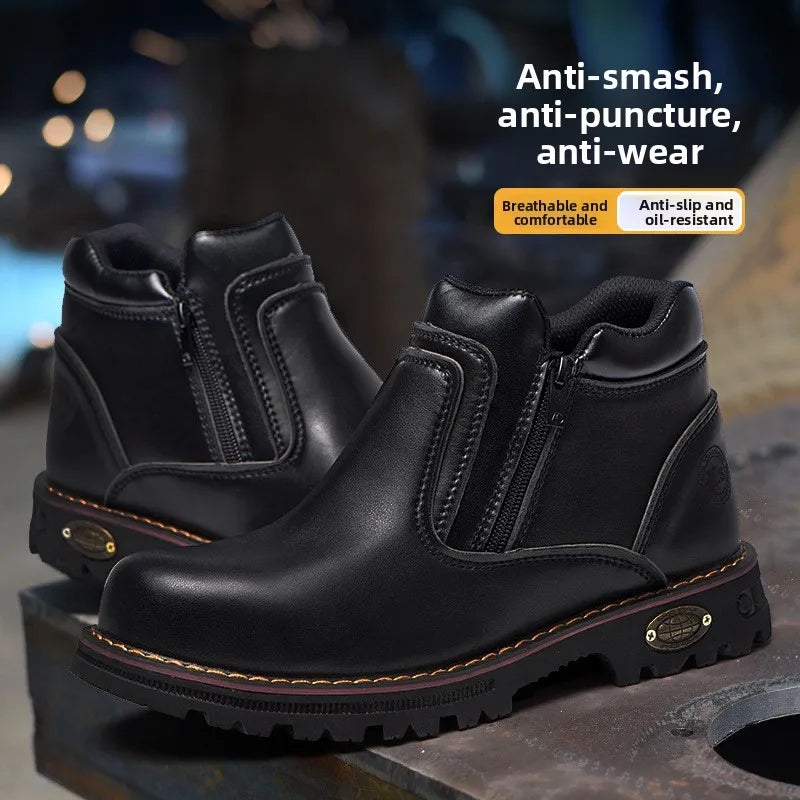 Noxwear - Steel toe cap boots waterproof non-slip work shoes for men women anti smash anti puncture leather construction site safety shoes