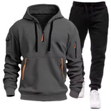 Noxwear-Men new autumn and winter multi-pocket zipper long-sleeved hoodie + sports and leisure pants two-piece fitness jogging suit
