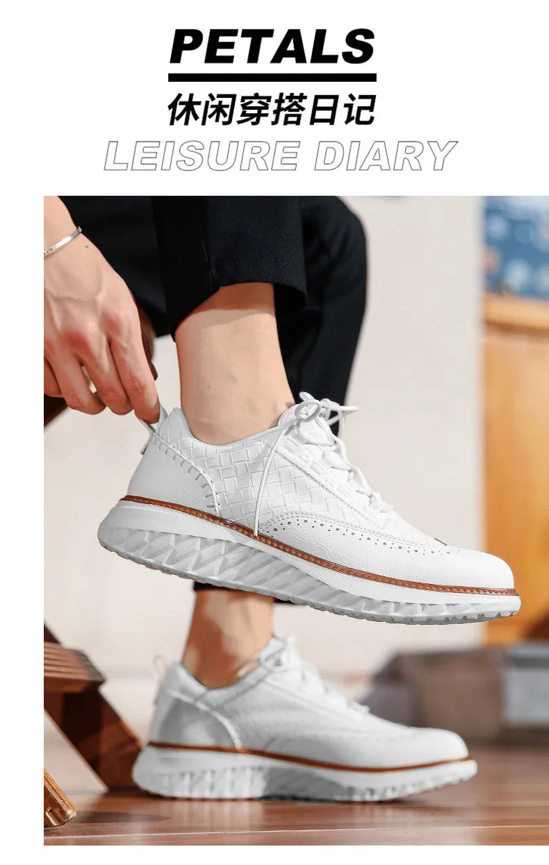 Noxwear - New Shoes for Men Leather Casual Shoes Fashion Breathable Brogues Sport Shoes Street Cool Chunky Sneakers