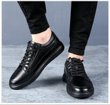 Noxwear - New Shoes for Men Genuine Leather Casual Shoes Spring Autumn Cool Black Flat Skateboard Shoes Youth Fashion Slip-on Sneakers