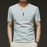 Noxwear - 2025 New Men's Business Casual Three Button V-neck Short Sleeved T-shirt Korean Style Summer Comfortable Versatile Top