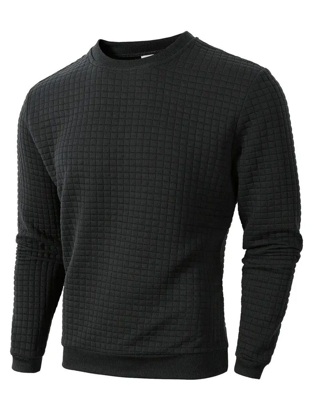 Noxwear - Autumn Men's Crew Neck Pullover Solid Color Casual Jacquard Check Sweatshirt Long Sleeve Warm Slim Sweaters Knitted Streetwear