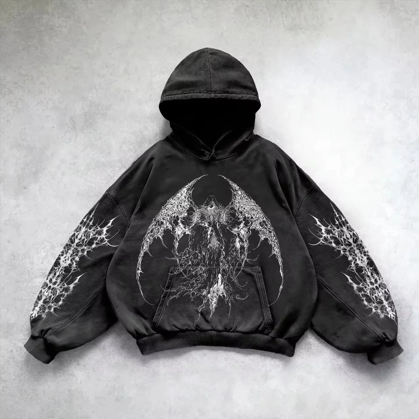 Noxwear - 6xl Retro Gothic Evil Angel Print Hip Hop Hoodie for Men Y2k Punk Casual Loose Pullover Women Streetwear Sweatshirt Hoodies