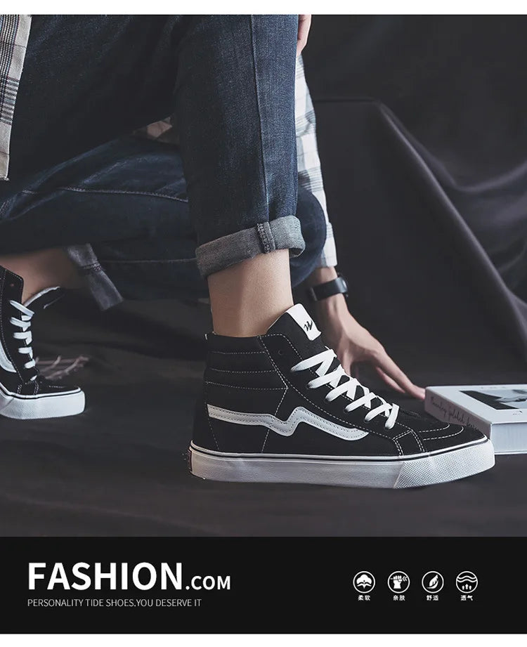 Noxwear - Spring New Shoes for Men Women Canvas Casual Shoes High Tops Flat Skateboard Vulcanized Shoes Lovers Cool Lace-up Sneaker