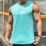 Noxwear - Summer New Trend Men's Pullover Round Neck Mesh Bottom Shirt Sports Fitness Swimming Running Shirt Sleeveless Vest Quick  Dry