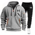 Noxwear-Men new autumn and winter multi-pocket zipper long-sleeved hoodie + sports and leisure pants two-piece fitness jogging suit