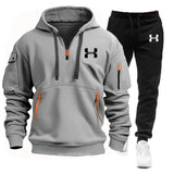 Noxwear-Men new autumn and winter multi-pocket zipper long-sleeved hoodie + sports and leisure pants two-piece fitness jogging suit
