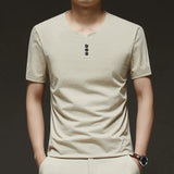 Noxwear - 2025 New Men's Business Casual Three Button V-neck Short Sleeved T-shirt Korean Style Summer Comfortable Versatile Top