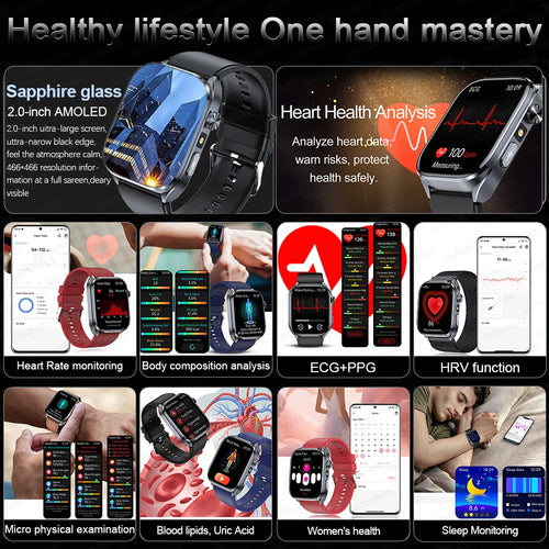 Noxwear - 2025 New Accurate ECG Smart Watch Heart Health Analysis Blood analysis Blood Lipid Blood Pressure BT call Smart Watches For Men