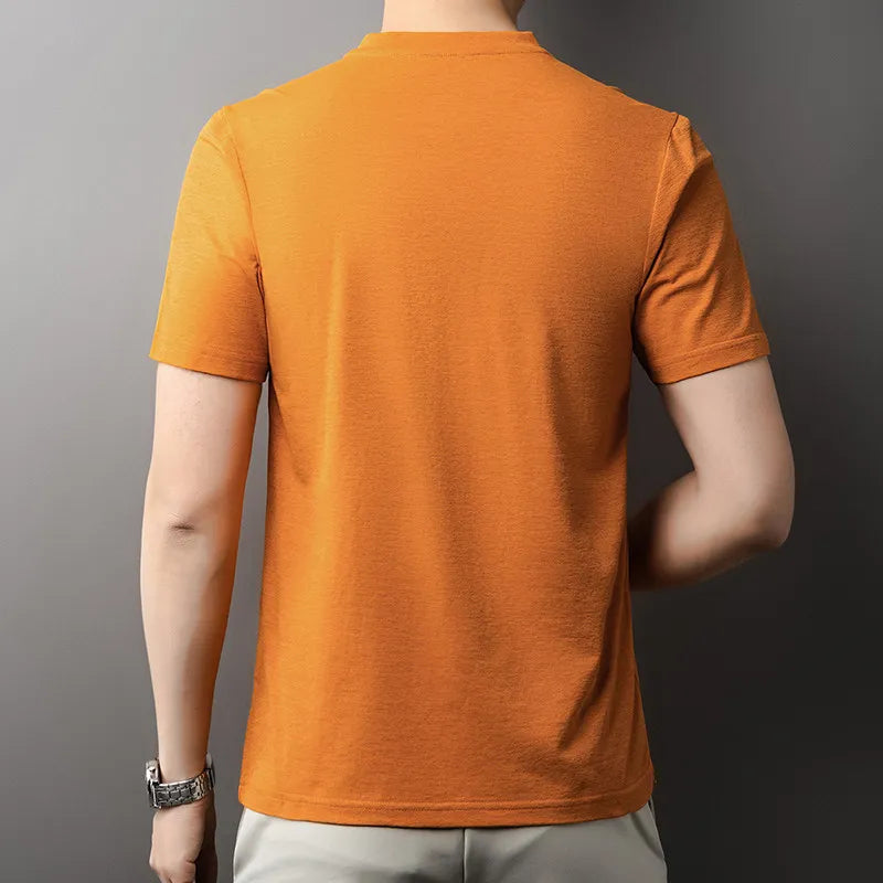 Noxwear - Korean Men's Casual and Fashionable Small V-neck Solid Color Short Sleeved T-shirt Comfortable Summer Versatile Top