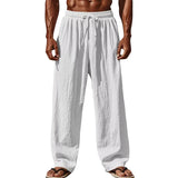 Noxwear -  New Men Cotton and Linen Casual Pants Simple and Comfortable Straight Leg Pants Waist Drawstring Plus Size Looser S-4XL