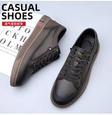 Noxwear - New Shoes for Men Genuine Leather Casual Shoes Spring Autumn Cool Black Flat Skateboard Shoes Youth Fashion Slip-on Sneakers