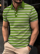 Noxwear - Men's Short Clothes Sleeved Lapel 3D Digital Printed Striped Polo Shirt Summer  Man's Business Casual Top Clothes Oversized
