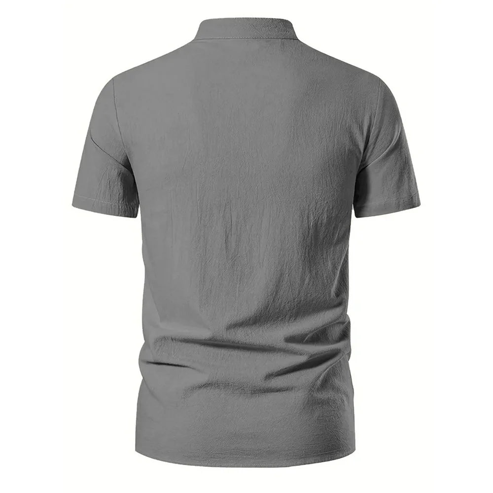 Noxwear - Men's Retro Shirt Short Sleeve Cotton Linen Lightweight Breathable Solid Color Fashion Tops Pirate V-neck Male Stylish Shirs