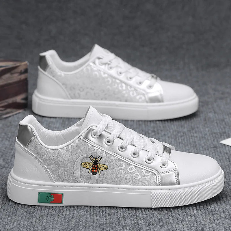 Noxwea - New Shoes for Men Leather Casual Shoes Trend Flat Skateboard Shoes Youth Street Cool Lace-up Sneaker