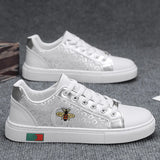 Noxwea - New Shoes for Men Leather Casual Shoes Trend Flat Skateboard Shoes Youth Street Cool Lace-up Sneaker