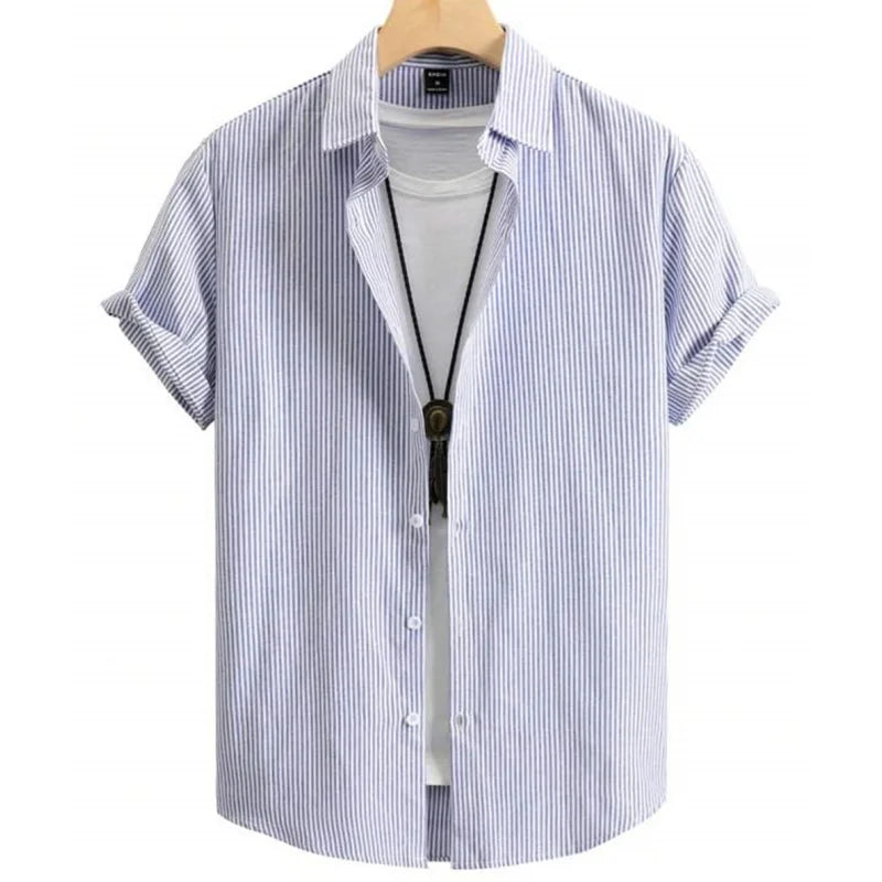 Noxwear - Hawaiian Shirts For Men 3d Stripe Print High-Quality Men'S Clothing Loose Oversized Shirts And Blooms Summer Casual Short Sleeve