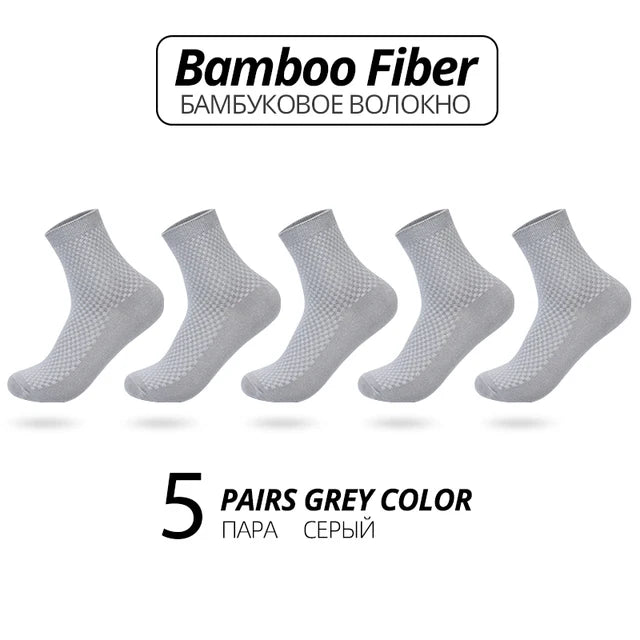 Noxwear - 5 Pairs Bamboo Fiber Men's Socks Classic Business Crew Socks Spring Autumn Casual Comfortable Breathable Compression Bamboo Sox