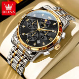 Noxwear - OLEVS Top Luxury Brand Men's Watches Moon Phase Chronograph Quartz Watch for Man Gold Stainless Steel Luminous Original Watch