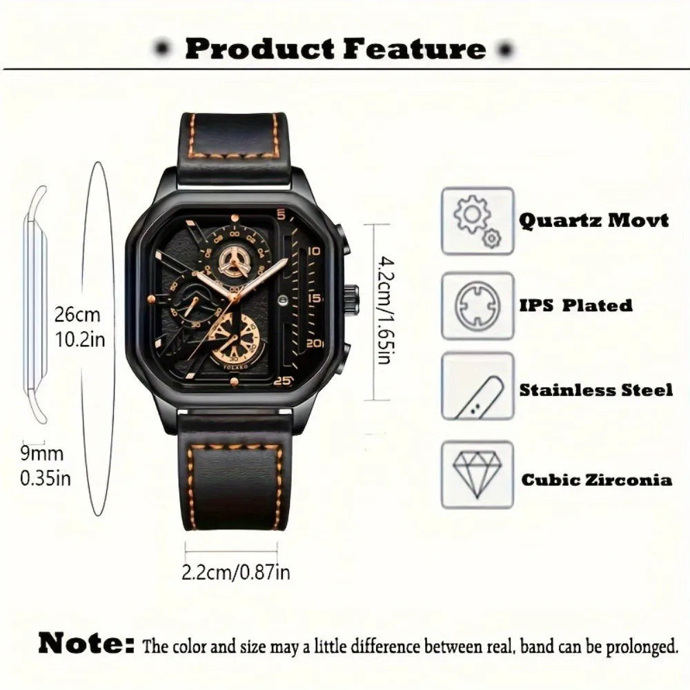 Noxwear - Luxury Big Dial Men Square Watch