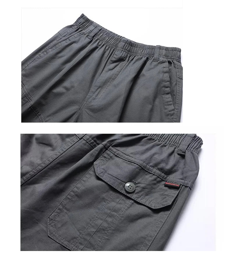 Noxwear - Mens Cargo Shorts Knee Pants Zipper Pocket Summer Cotton Shorts Climbing Jogger Elastic Waist Sports Wear