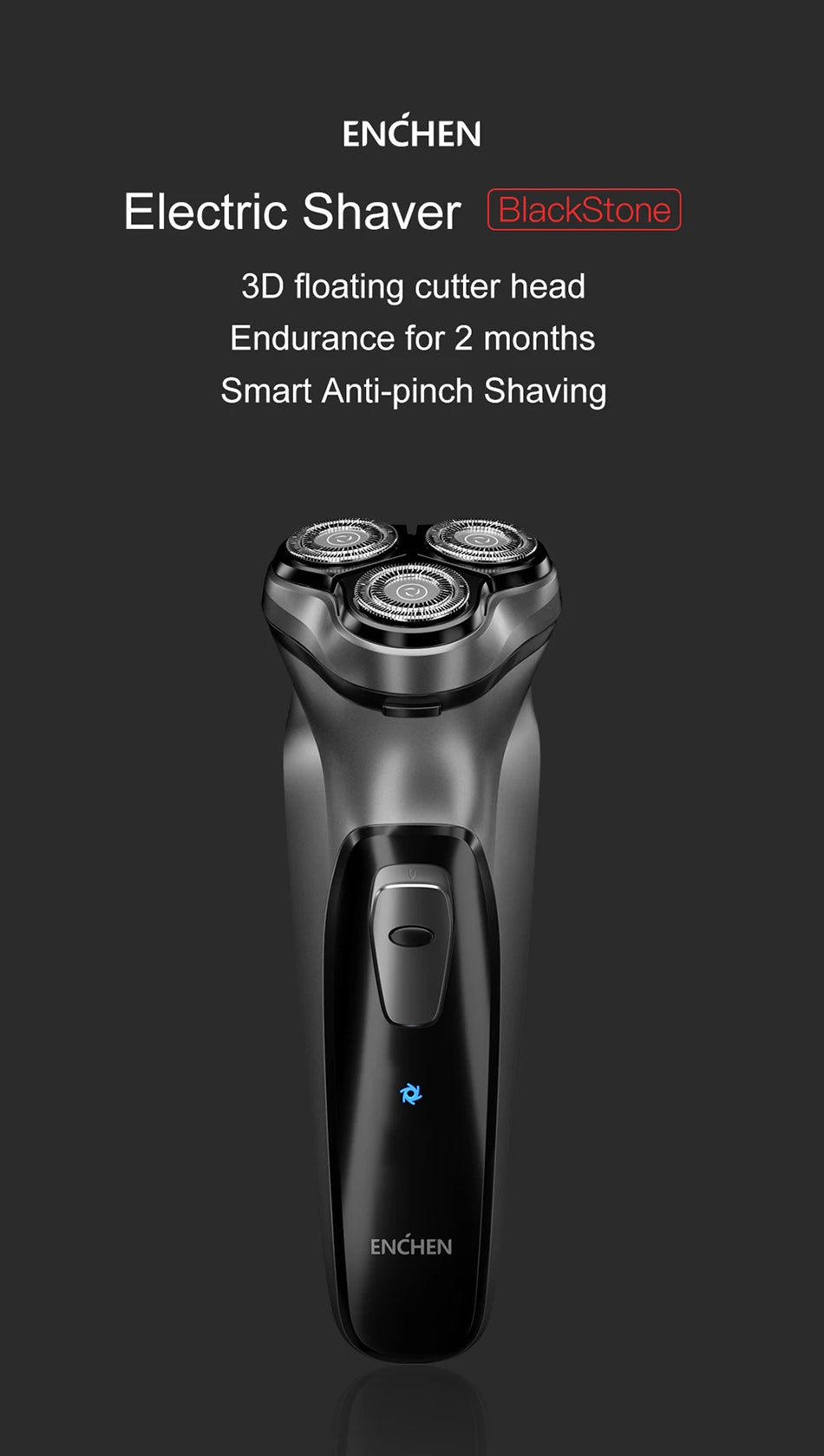 Noxwear - ENCHEN Blackstone Electrical Rotary Shaver for Men 3D Floating Blade Washable Type-C USB Rechargeable Shaving Beard Machine