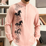 Noxwear - New men's casual fashion street men's 3D horse print shirt with collar and long sleeved top men's long sleeved shirt