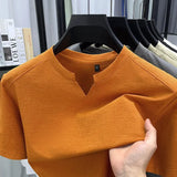 Noxwear - Korean Men's Casual and Fashionable Small V-neck Solid Color Short Sleeved T-shirt Comfortable Summer Versatile Top