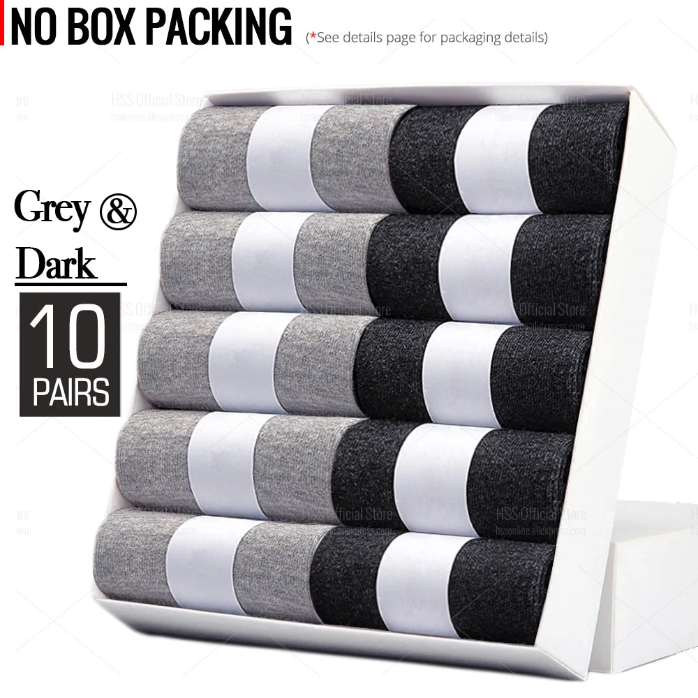 Noxwear - HSS 5/10 Pairs Men's Cotton Blend Socks Black Business Men Socks Soft Breathable Summer Winter for Male Socks Plus Size (6.5-14)