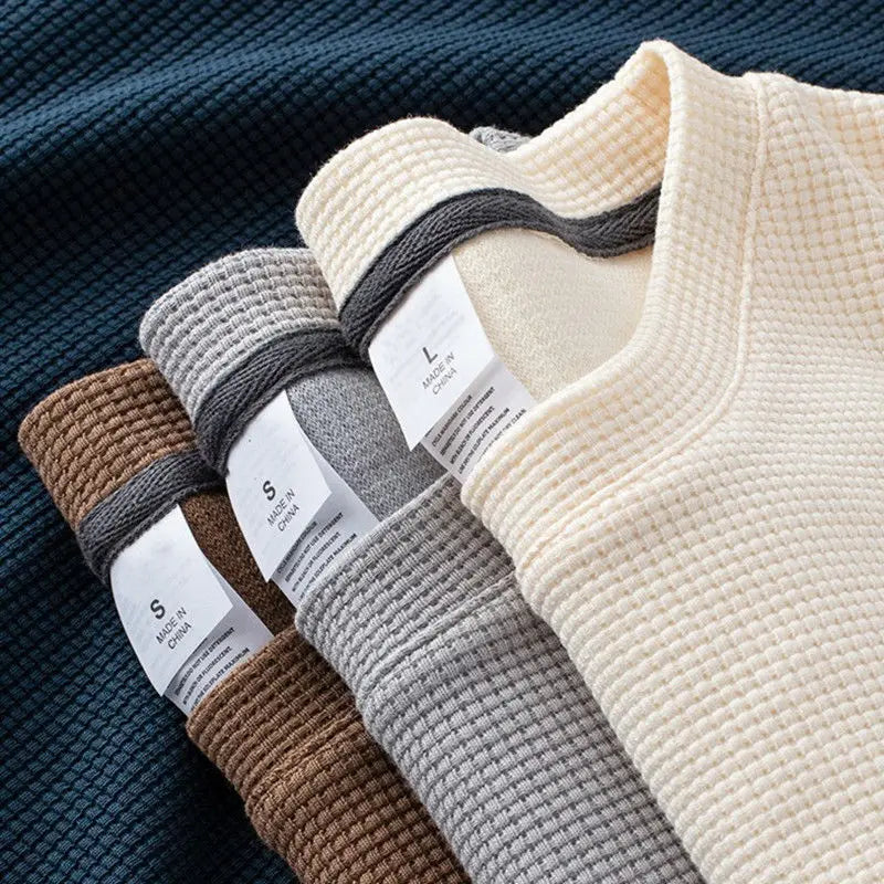 Noxwear - Waffle Short Sleeved T-shirt for Men and Women Summer Japanese Round Neck Half Sleeved Top Loose Casual Solid Color T-shirt