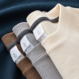 Noxwear - Waffle Short Sleeved T-shirt for Men and Women Summer Japanese Round Neck Half Sleeved Top Loose Casual Solid Color T-shirt